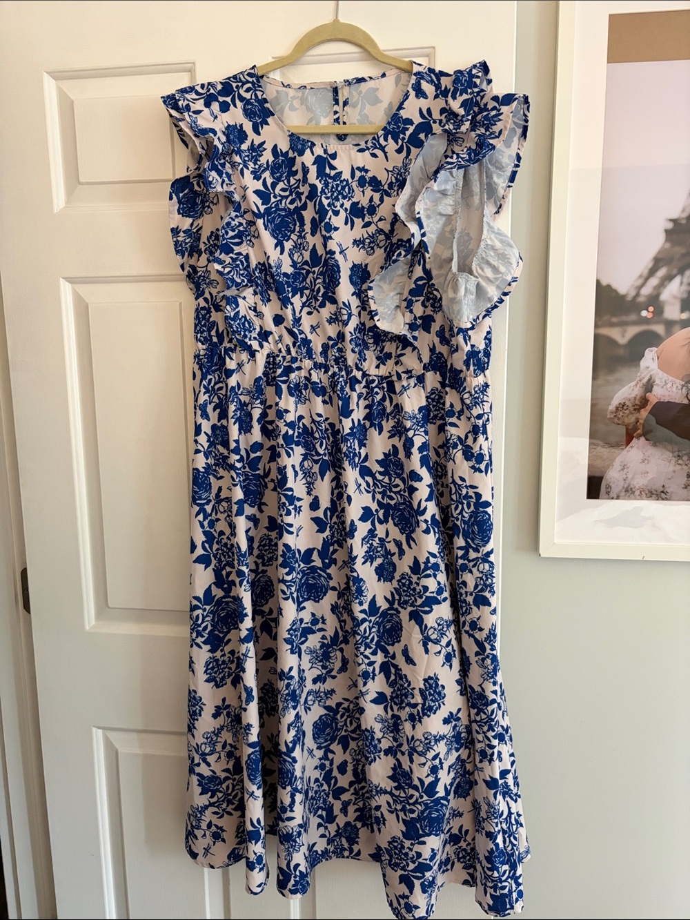 Blue Floral Ruffle  Dress